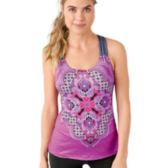 PrAna Phoebe Active/Fitness Top w/Shelf Bra, Wide Straps - Pink/Purple - L - Picture 1 of 12
